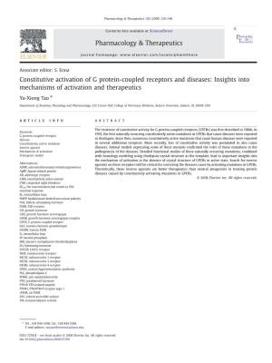 Constitutive Activation of G Protein-Coupled Receptors and Diseases: Insights Into Mechanisms of Activation and Therapeutics