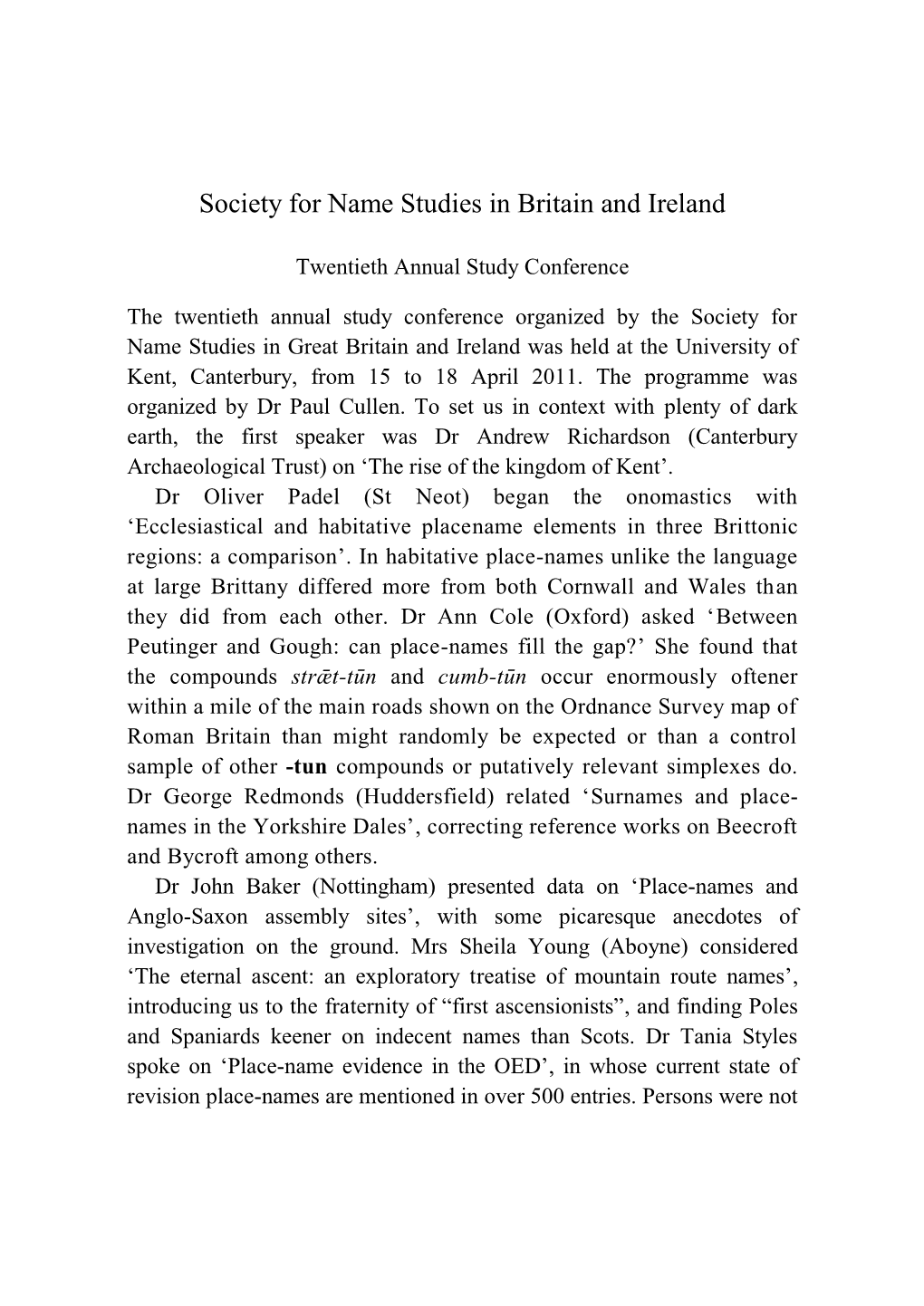 Society for Name Studies in Britain and Ireland