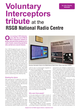 Voluntary Interceptors Tribute at the RSGB National Radio Centre