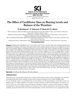 The Effect of Cauliflower Ears on Hearing Levels and Balance of the Wrestlers