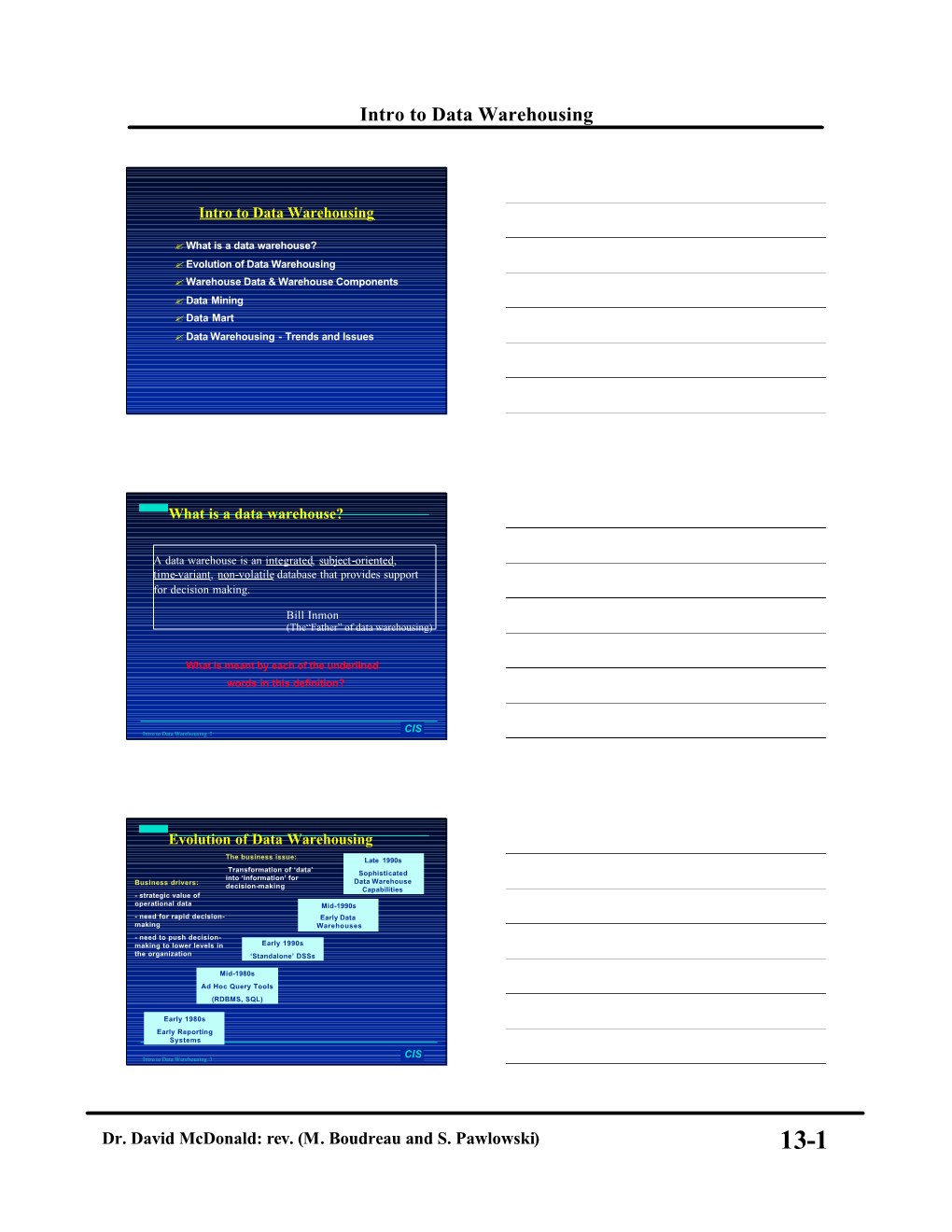 Intro to Data Warehousing