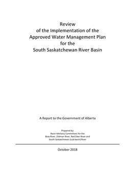 Review of the Implementation of the Approved Water Management Plan for the South Saskatchewan River Basin
