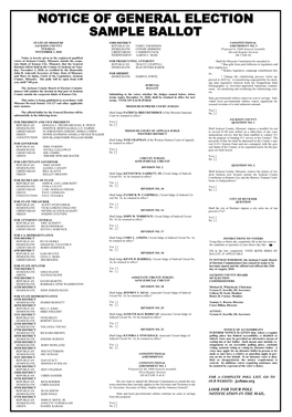 Notice of General Election Sample Ballot