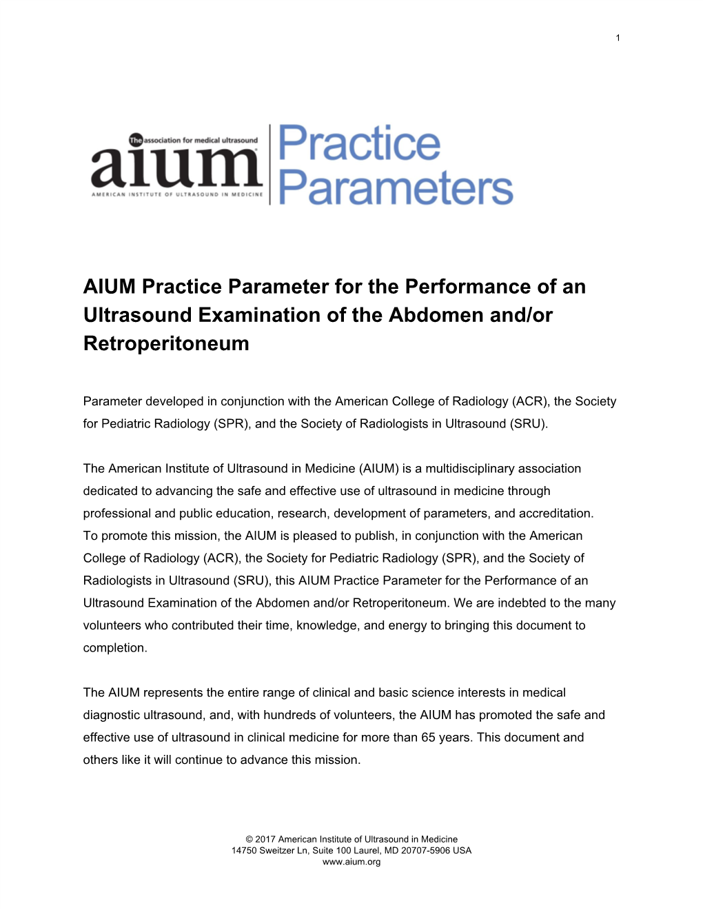 AIUM Practice Parameter For The Performance Of An Ultrasound ...