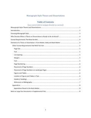 Monograph-Style Theses and Dissertations Table of Contents
