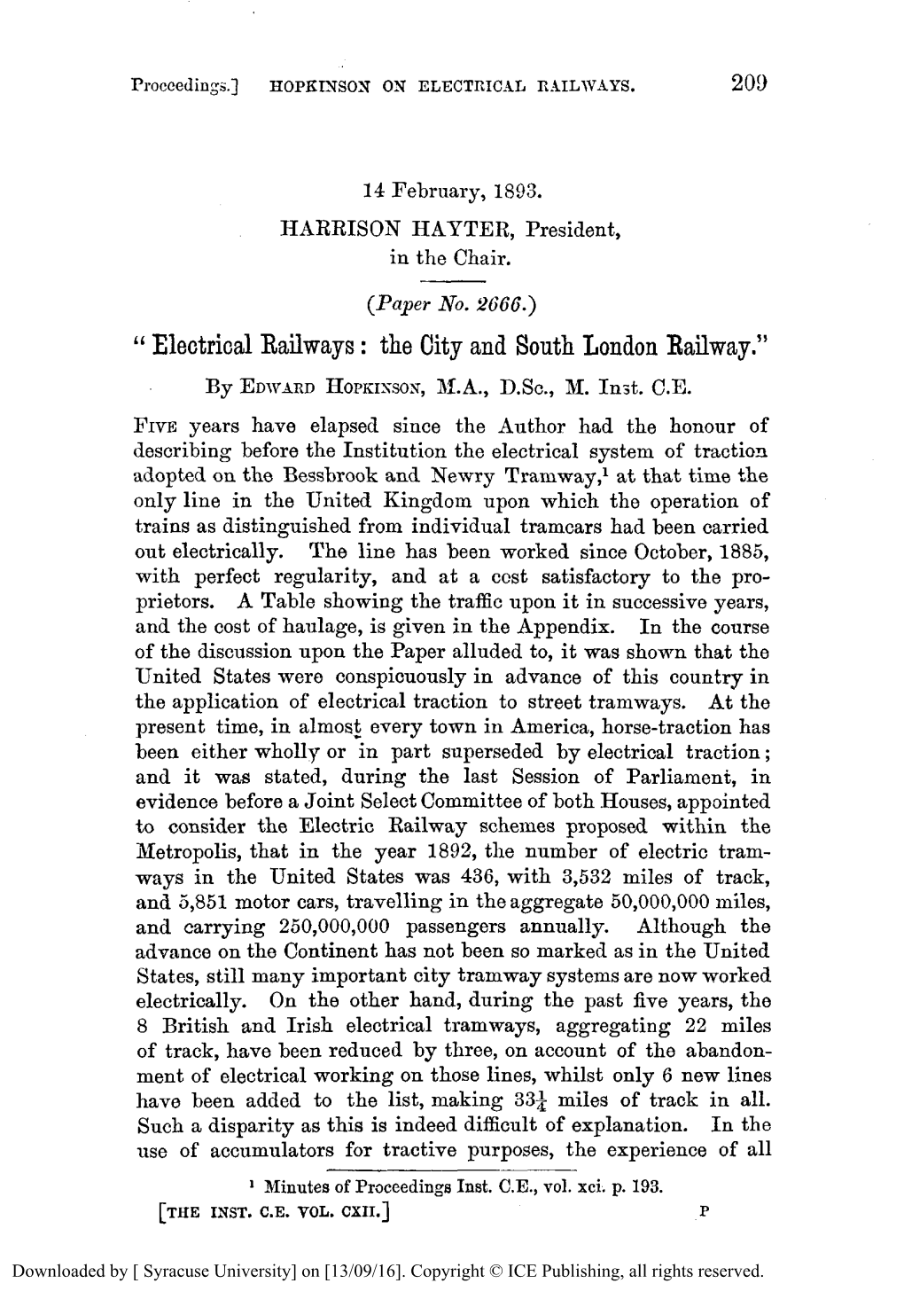 Electrical Railways : the City and South London Railway.” by EDWARDHOPKISSOX, M.A., D.Sc., M