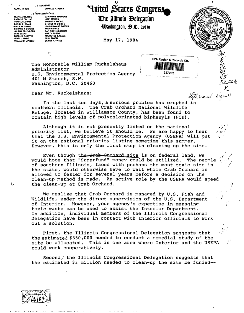 Us Congress Il Delegation Letter Re: Request For