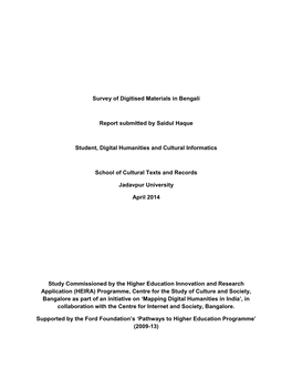 Survey of Digitised Materials in Bengali, Saidul Haque (Jadavpur