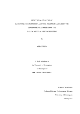 Functional Analysis of Drosophilia Neurotrophin and Toll Receptor