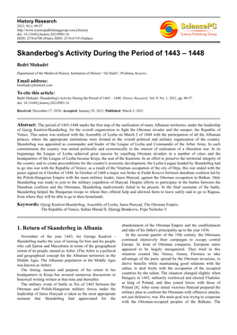 Skanderbeg's Activity During the Period of 1443 – 1448