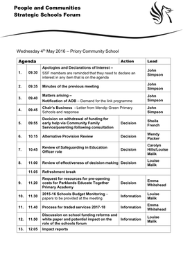 Wednesday 4Th May 2016 – Priory Community School Agenda