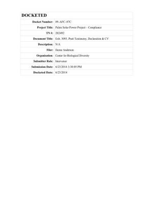 DOCKETED Docket Number: 09-AFC-07C Project Title: Palen Solar Power Project - Compliance TN #: 202492 Document Title: Exh