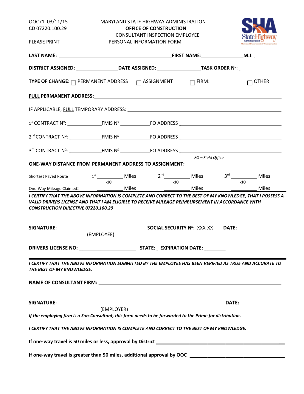 Consultant Personal Information Form 01-01-13