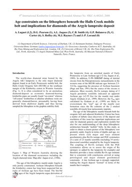 Age Constraints on the Lithosphere Beneath the Halls Creek Mobile Belt and Implications for Diamonds of the Argyle Lamproite Deposit