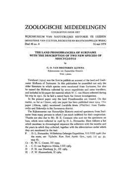 Zoologische Mededelingen Uitgegeven Door Het