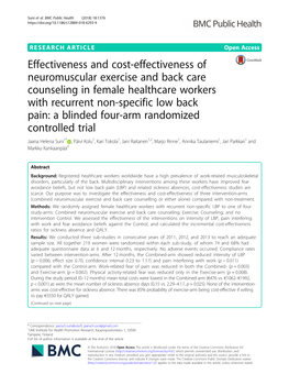 Effectiveness and Cost-Effectiveness of Neuromuscular Exercise and Back