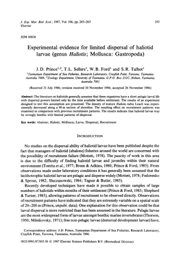 Experimental Evidence for Limited Dispersal of Haliotid Larvae (Genus Haliotis; Mollusca: Gastropoda)