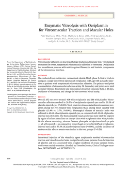 Enzymatic Vitreolysis with Ocriplasmin for Vitreomacular Traction and Macular Holes