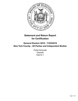 Statement and Return Report for Certification General Election 2019