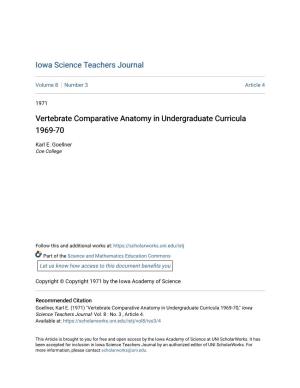 Vertebrate Comparative Anatomy in Undergraduate Curricula 1969-70