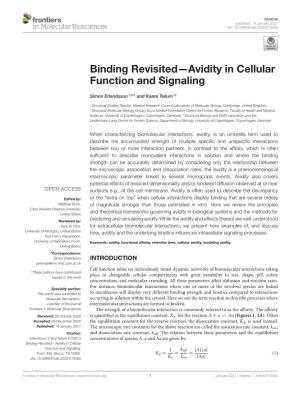 Binding Revisited—Avidity in Cellular Function and Signaling