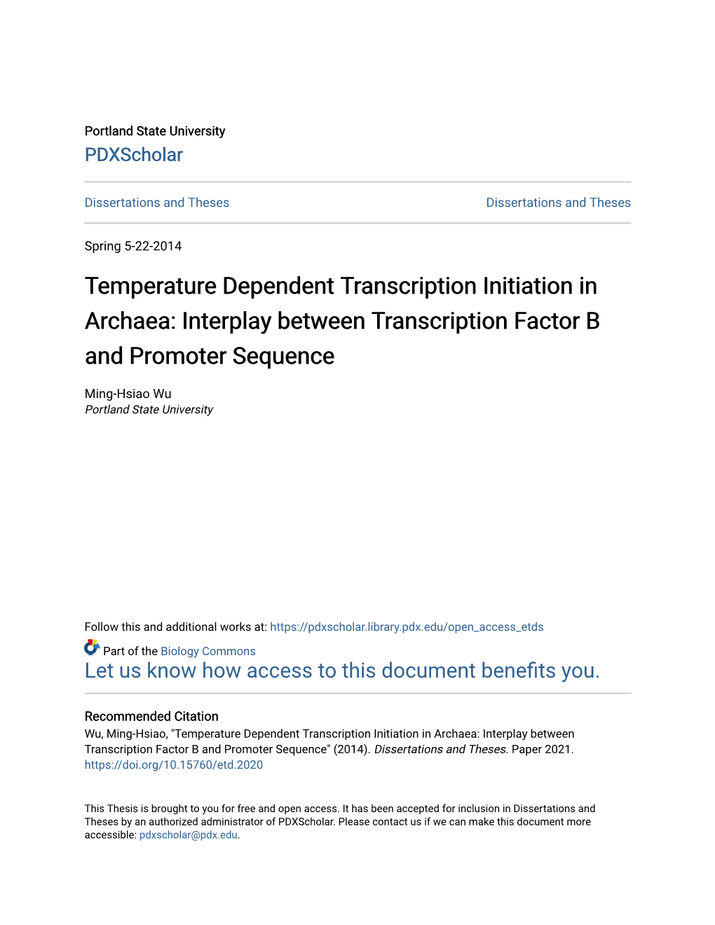 Temperature Dependent Transcription Initiation in Archaea: Interplay Between Transcription Factor B and Promoter Sequence