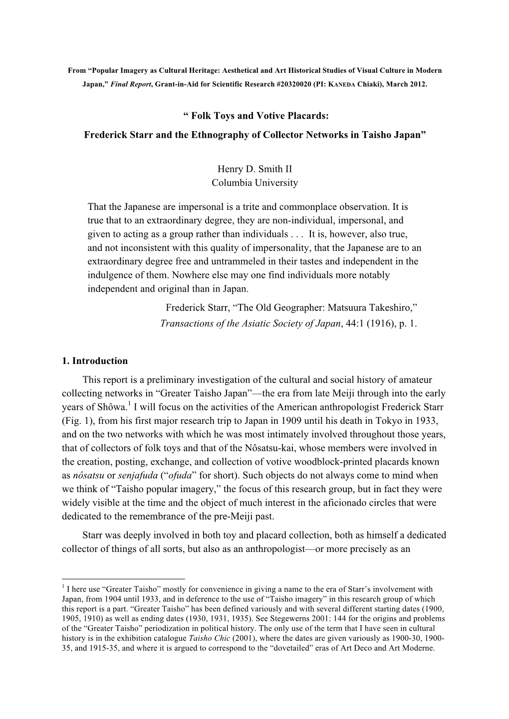 “ Folk Toys and Votive Placards: Frederick Starr and the Ethnography of Collector Networks in Taisho Japan”