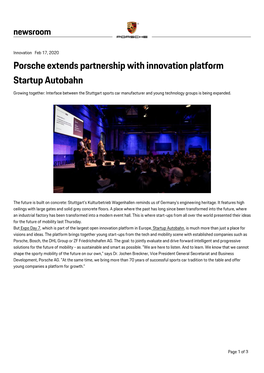 Porsche Extends Partnership with Innovation Platform Startup Autobahn