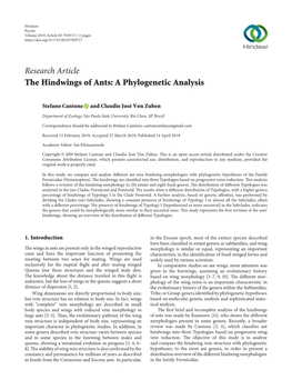 Research Article the Hindwings of Ants: a Phylogenetic Analysis