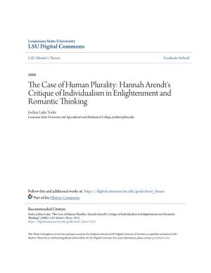 Hannah Arendt's Critique of Individualism in Enlightenment And