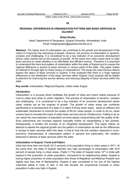 Regional Differences in Urbanisation Pattern and Basic Services in Gujarat