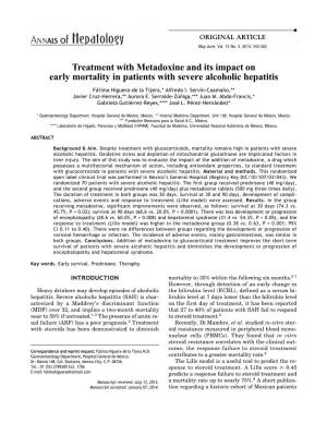 Treatment with Metadoxine and Its Impact on Early Mortality in Patients with Severe Alcoholic Hepatitis