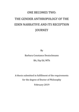 One Becomes Two: the Gender Anthropology of the Eden Narrative