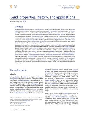 Lead: Properties, History, and Applications Mikhail Boldyrev¹*, Et Al
