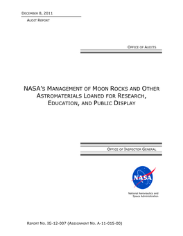 NASA's Management of Moon Rocks and Other Astromaterials