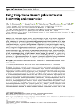 Using Wikipedia to Measure Public Interest in Biodiversity and Conservation