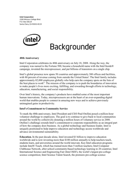 Intel 40Th Anniversary Backgrounder