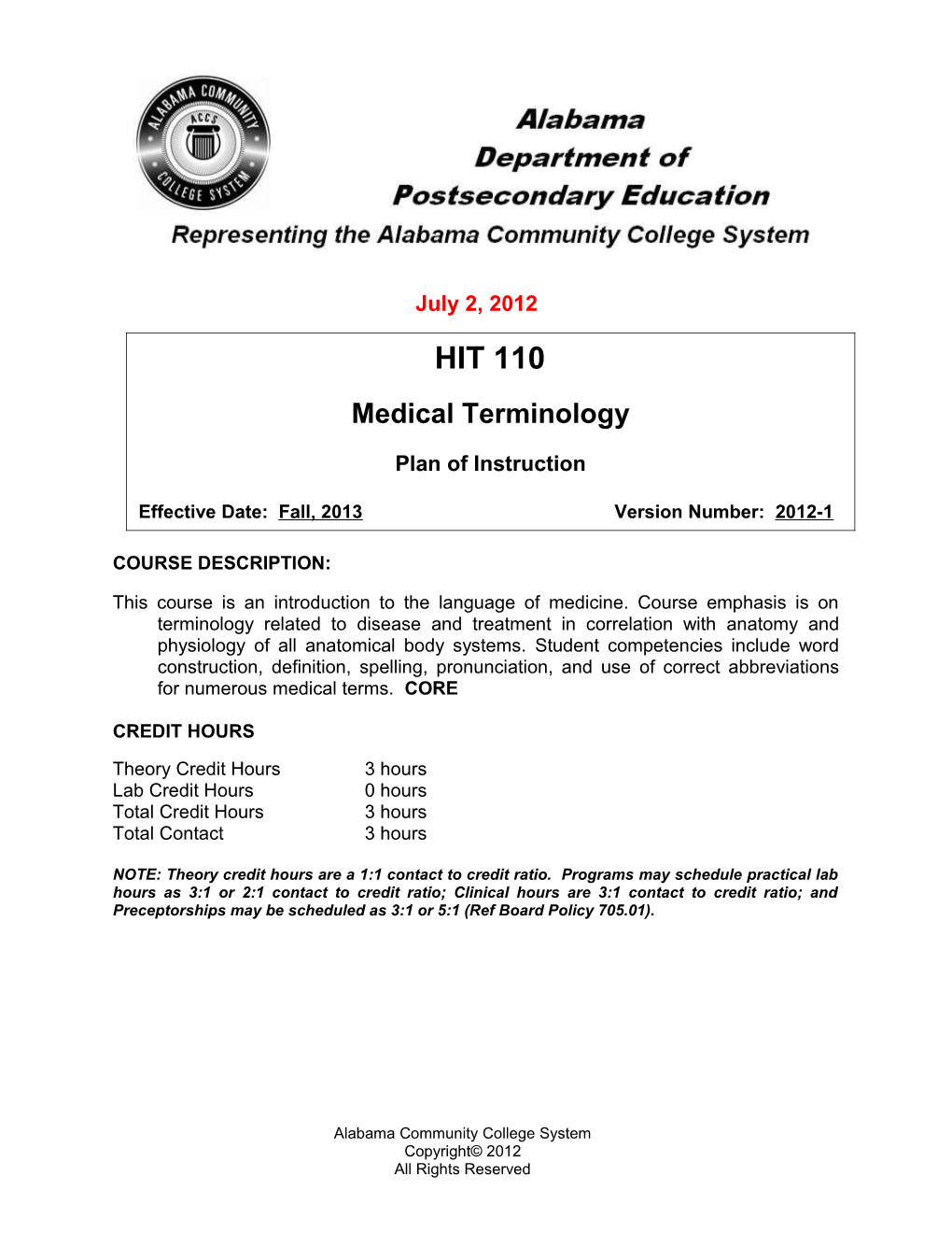 Medical Terminology HIT 110