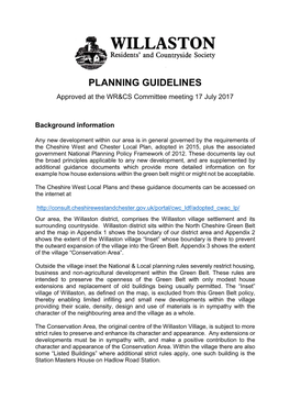 PLANNING GUIDELINES Approved at the WR&CS Committee Meeting 17 July 2017