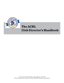 Acbl Club Directors Handbook