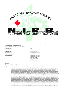 NIRB Application for Screening #125038 Canada C3 Led by the Students on Ice Foundation