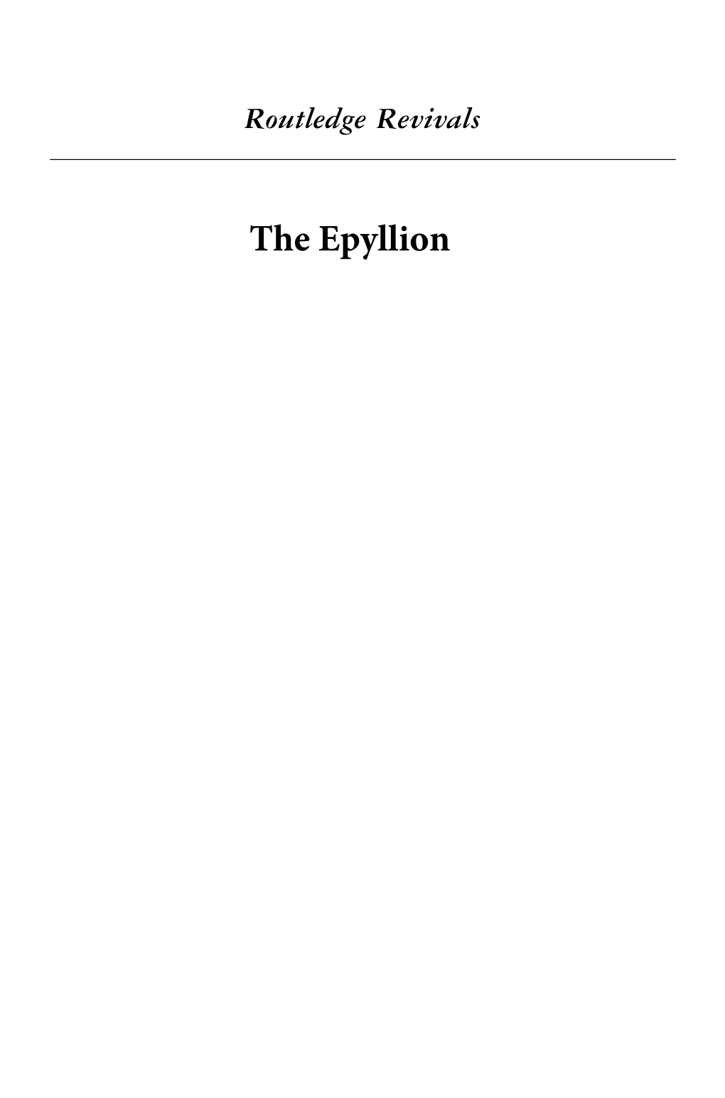 The Epyllion: from Theocritus to Ovid