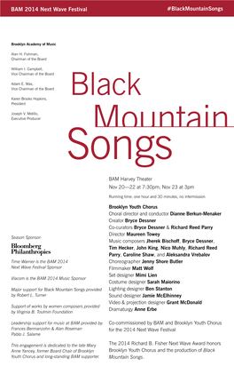 Black Mountain Songs Provided Lighting Designer Ben Stanton by Robert L
