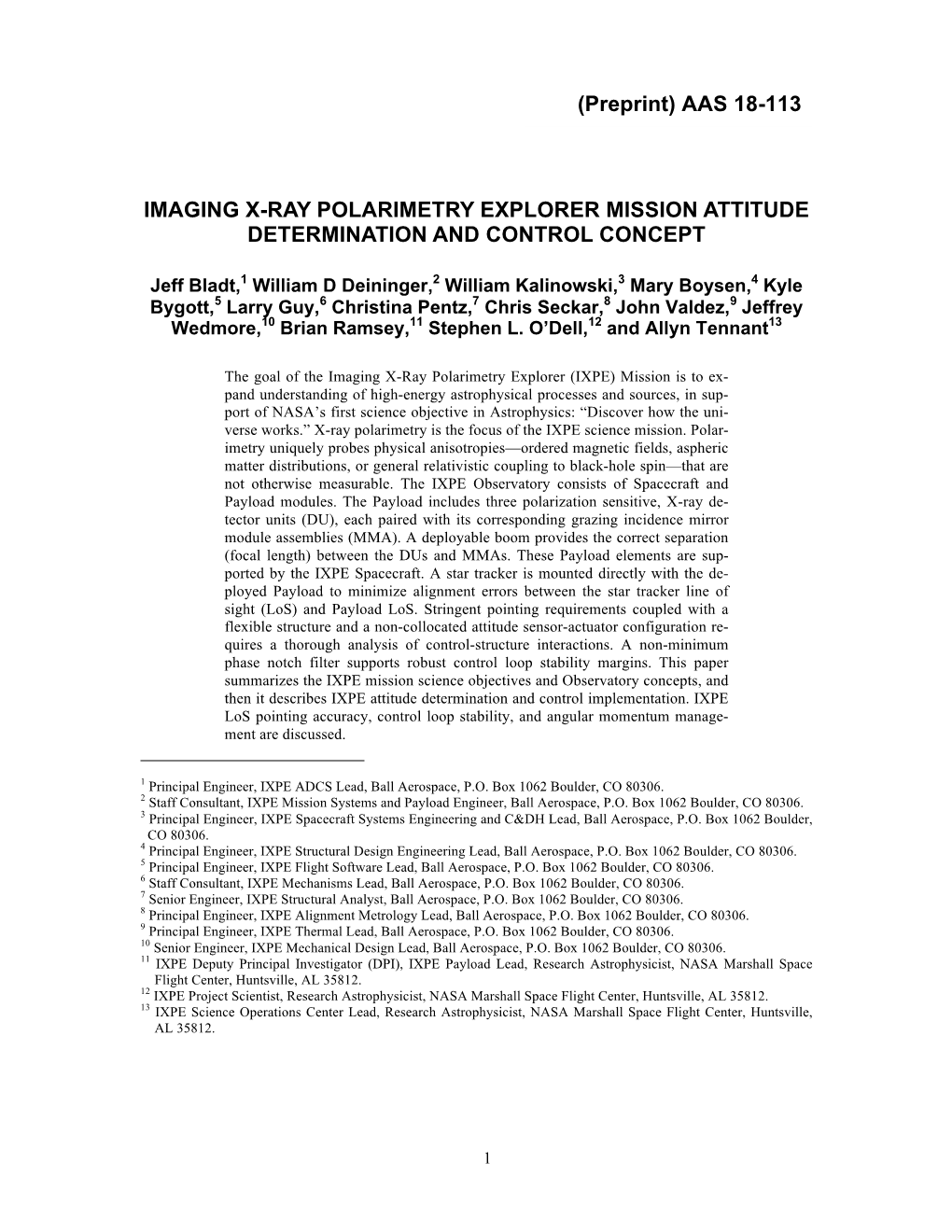 Imaging X-Ray Polarimetry Explorer Mission Attitude Determination And ...