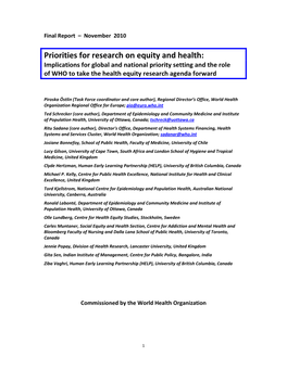 Priorities for Research on Equity and Health