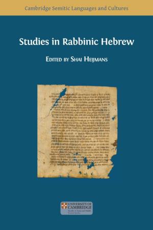 6. the Distinction Between Branches of Rabbinic Hebrew in Light of the Hebrew of the Late Midrash