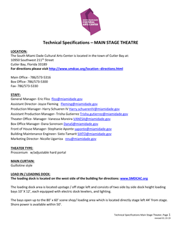 Technical Specifications – MAIN STAGE THEATRE