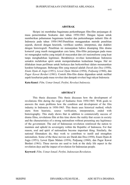 ABSTRAK Skripsi Ini Membahas Bagaimana Perkembangan Film-Film Perjuangan Di Masa Pemerintahan Soekarno Dari Tahun 1950-1965