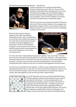 2014 World Chess Championship Round 1