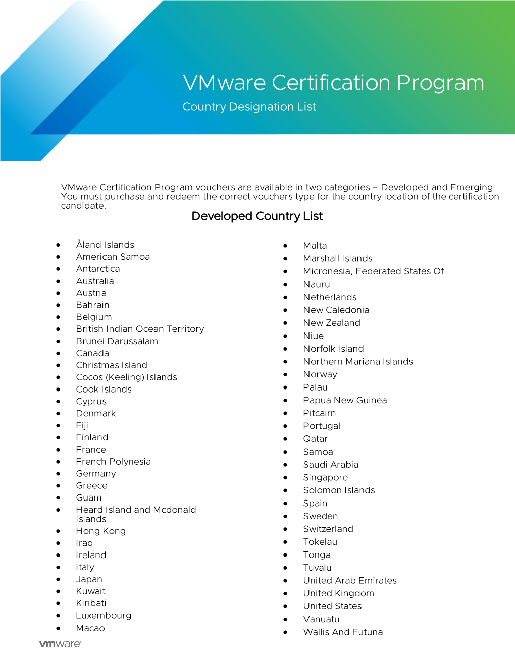 Vmware Certification Program Country Designation List